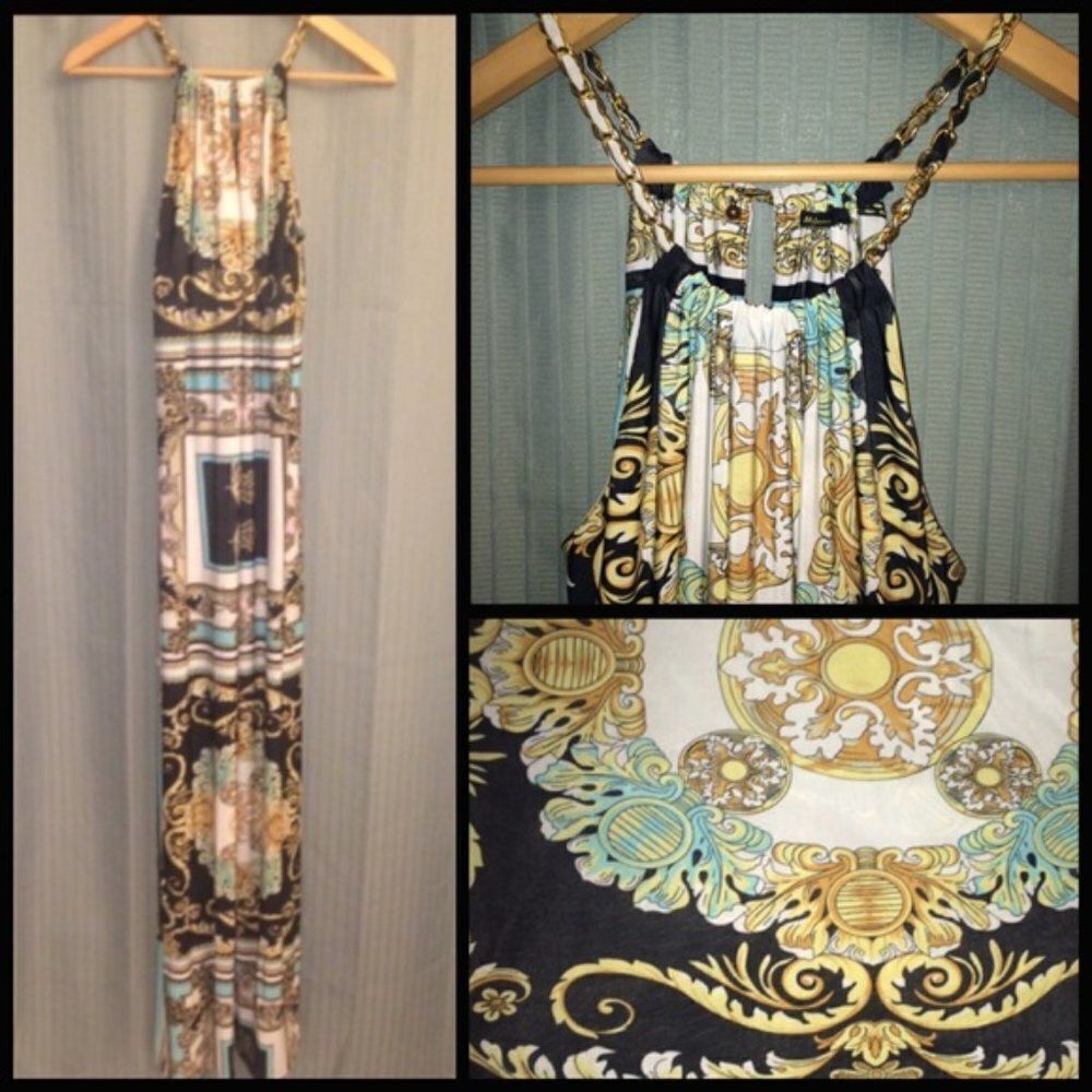 Milano Women's Gold Chain Halter Neck Pullover Maxi Dress Size Small